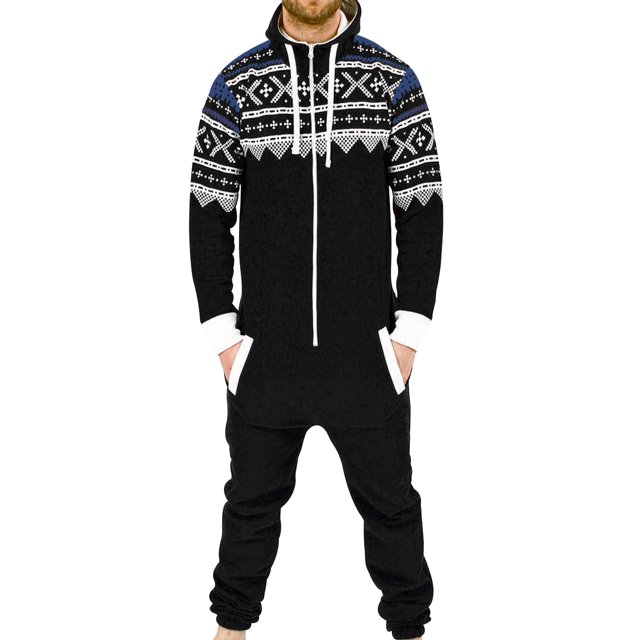 Mens Fashion Adult Jumpsuit One Piece Non Footed Pajamas