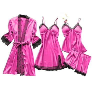 Cameland Pyjama pour Femmes Ensemble Shorts Lingerie Soie Dentelle Peignoir Robe Tenue de Nuit Nuisette Ensemble de Pyjama
