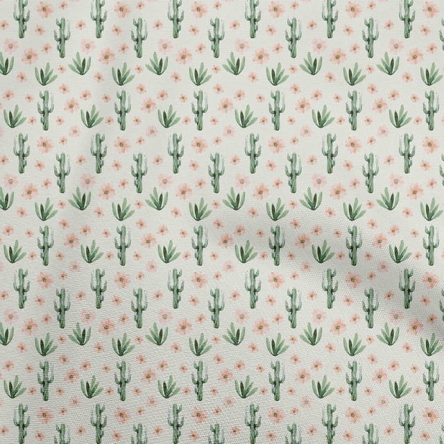 oneOone Cotton Silk Light Green Fabric Cactus Craft Projects Decor Fabric Printed By The Yard 42 Inch Wide