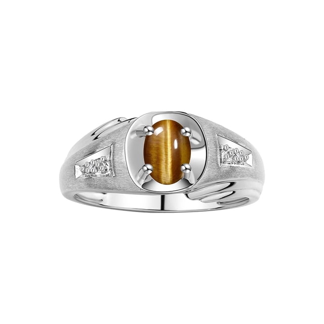 RYLOS Men's Rings Sterling Silver Rings Classic Designer Style 8X6MM Oval Gemstone & Diamond Ring Tiger Eye November Birthstone Rings For Men Size 11