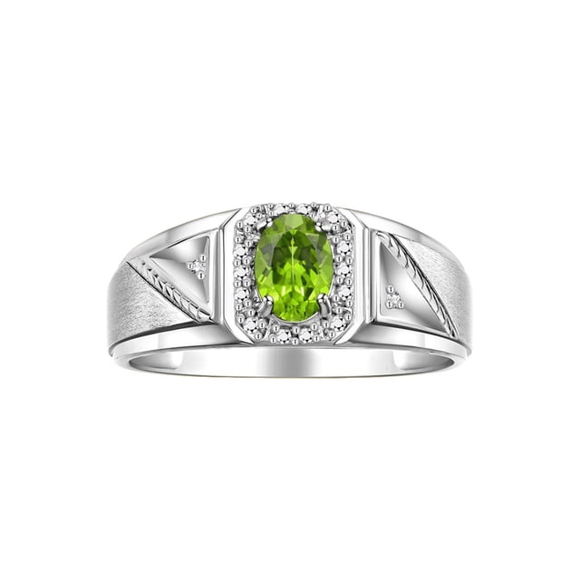 RYLOS Men's Rings Sterling Silver Classic 7X5MM Oval Gemstone & Diamond Ring Peridot August Birthstone Rings For Men Size 12