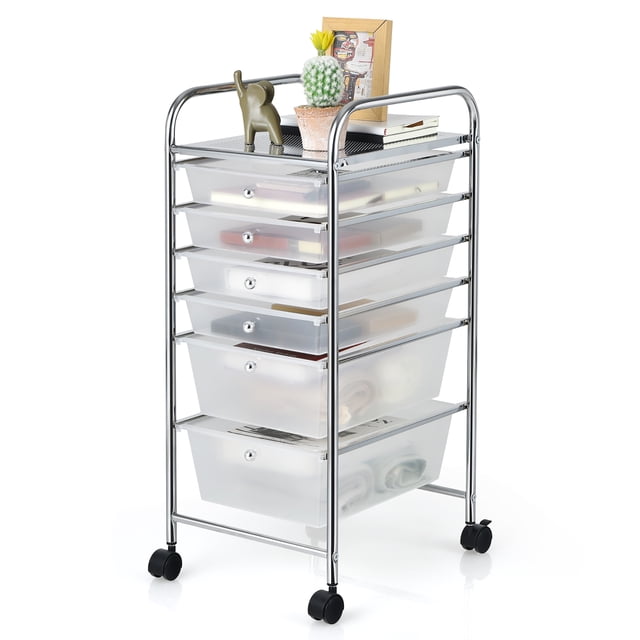 Costway 6 Drawer Rolling Storage Cart Scrapbook Paper Office Organizer Clear