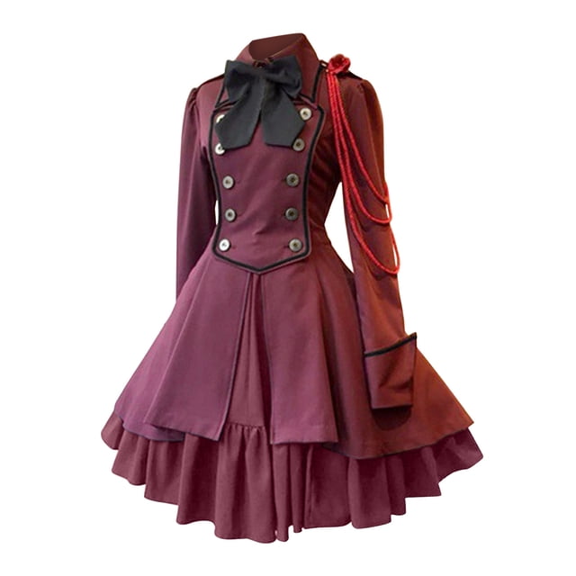 Kcodviy Robe pour Femme Style Rétro Robe Médiévale Courte Couleur Unie Manches Trompette Robe Gothique pour Femmes Courte Longue Robe de Princesse