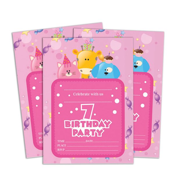 Darling Souvenir Pink Birthday Invitation Card 28 Pcs Fill or Write In Blank Invites Printable Party Supplies 5 x 7 Inches