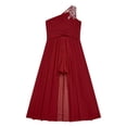 thumbnail image 4 of Lejafay Robe de Demoiselle d'Honneur Junior pour Fille, Combishort à Paillettes Sans Manches à une Épaule, Robe de Soirée Formelle Bourgogne 8, 4 of 6