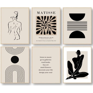 ORUYROP Affiches Murales Matisse, Affiches d'Exposition d'Art Mural Matisse Abstrait, Affiches d'Art Linéaire Noir Beige Corps de Femme Feuille Boho, Tableaux sur Toile Matisse Images pour Chambre Esthétique, Chambre
