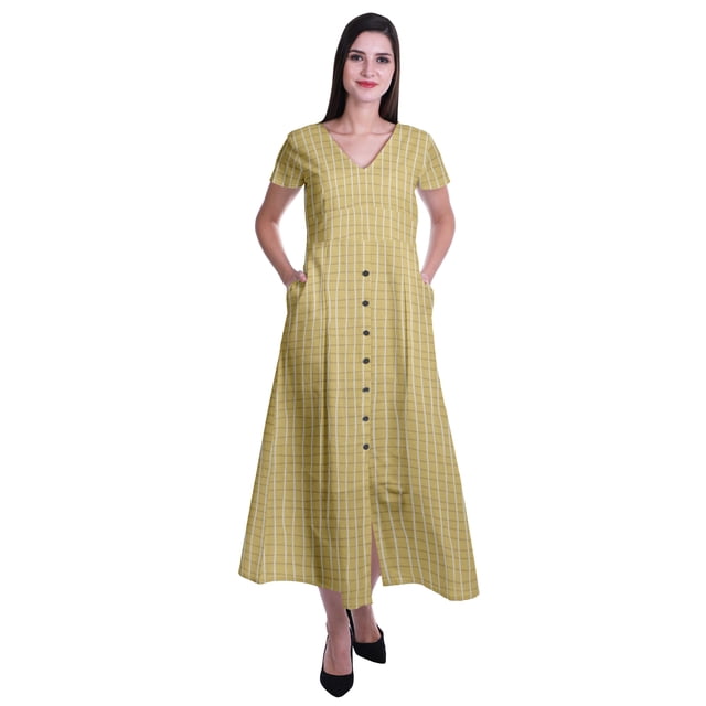 Moomaya Robe Longue Maxi pour Femmes à Manches Courtes, Robe Formelle/décontractée avec Poches P-TTG