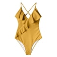 thumbnail image 3 of Women Halter One Piece Swimsuit Sexy Ruffle Backless Bathing Suit Plunge V Neck Classic Coverage Bottom, 3 of 4