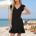 thumbnail image 2 of LOVZFMLL Robes d'Été pour Femmes 2025 Col en V Manches Courtes Volantées Ourlet à Volants Robe Smock Mini Décontractée Plage Vacances Vêtements pour Femmes Noir G, 2 of 8