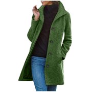 FNFYFH Fleece Peacoats for Women Wool Blend Notched Lapel Single Breasted Coat Winter Button Long Sleeve Jackets Outerwear 2025 Warm Overcoats with Pockets XXL Clearance Deals Today