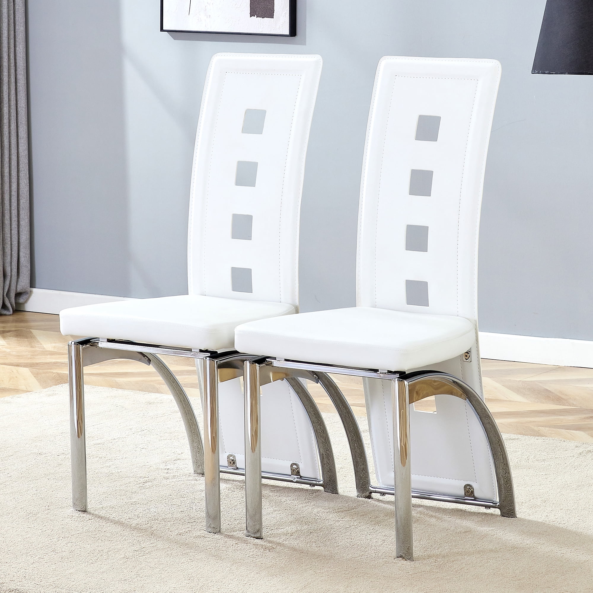 Noble House Modern Minimalist 2-Piece Dining Chair Set - White Saddleback