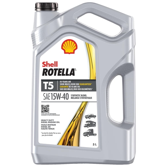 Shell Rotella T5 Mélange Synthétique Huile pour Moteur Diesel 15W-40, 5 Litres