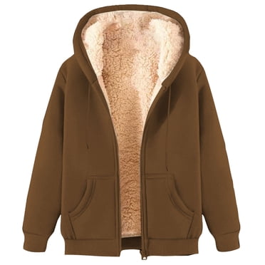 aohooy Veste d'Hiver Doublée en Molleton pour Homme, Chandail à Capuchon en Sherpa à Fermeture Éclair, Décontracté, Manches Longues, Chandails Chauds avec Poches, Brun, TTG
