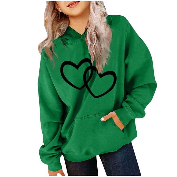 Milgrthf Girls Boys Valentine's Hoodies Sweatshirts Casual Cute Long Sleeve Crew Neck Tween Girls Loose Fit Pullover Tops Green 11 Years