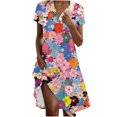 thumbnail image 2 of Ovzne Robes d'Été pour Femmes 2025 Robe de Plage Mode Femmes Imprimé Floral Col en V Manches Courtes Robe Ample et Confortable Robe de Printemps Manches Courtes Imprimée Liquidation, 2 of 6