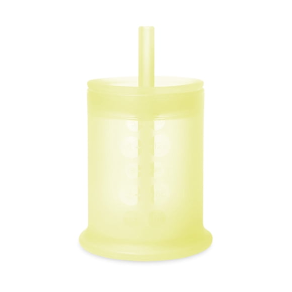 Olababy Silicone Training Cup with Straw Lid | Babies Water Drinking Cup | 6+ Mo Infant To 12-18 Months Toddler | Sippy Cup For Kids & Smoothie Cup | Baby Led Weaning (Lemon 5 oz)