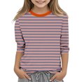 thumbnail image 1 of MeetoTime Filles Enfants T-shirt à Manches 3/4 Col Ras du Cou Rayé Imprimé d'Été Décontracté Vêtements pour Enfants 3-12 Ans, 1 of 5