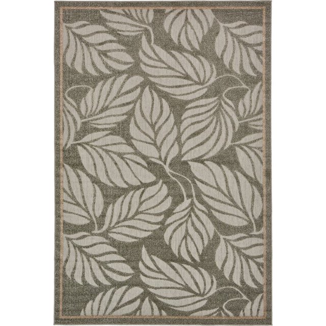 Unique Loom Tapis Botanique Extérieur à Poils Longs 6 Pieds x 9 Pieds Rectangle Gris/tan