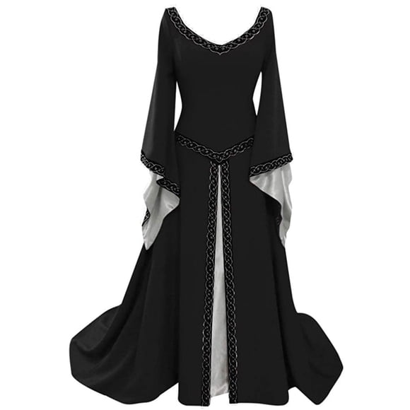 Halloween Costumes for Women Renaissance Dress Butterfly Sleeve Maxi Gown Dresses Evening Party Retro Medieval Cosplay Costumes Black,XL