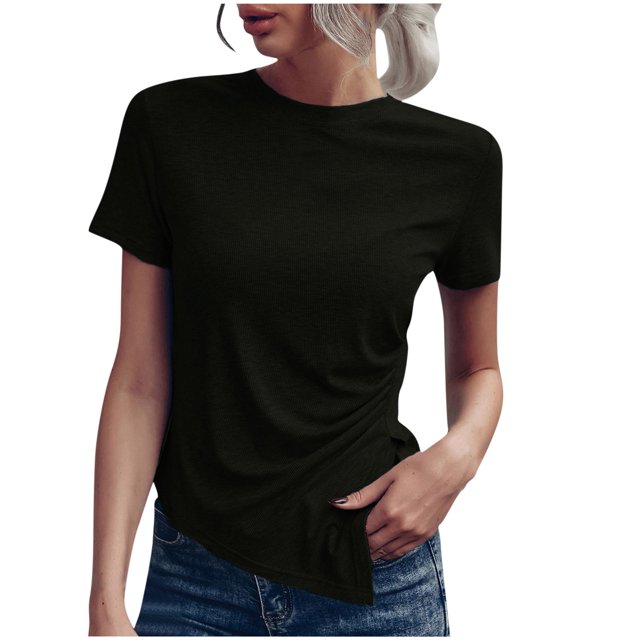 Womens Short Sleeve Solid Color Basics Crewneck Casual Top Pullover T-shirt