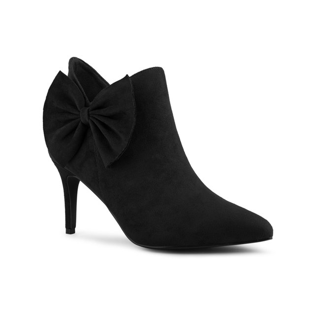 Unique Bargains Women's Zip Pointed Toe Stiletto Bow Heels Ankle Boots
