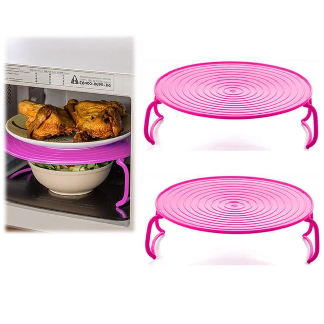 Ynlkorvg Rack 2 Pack Microwave Folding Tray Microwave Stacker Cooker 2 Tier Microwave Plate Stacker Microwave Heating Layered Tray With Foldable Handles For Bowls Water Cups