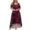 thumbnail image 1 of JULMCOMO Robes Grande Taille pour Femmes 5x Robe d'Été à Épaules Dénudées pour Invitée de Mariage Tendance à Imprimé Floral à Manches Courtes Col Ras du Cou Longue Robe Violet 5TG, 1 of 6
