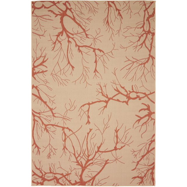 Unique Loom Collection Botanique Abstrait Pictural Transitionnel Tapis d'Intérieur et d'Extérieur, 6 x 9 Pieds, Beige/Terracotta