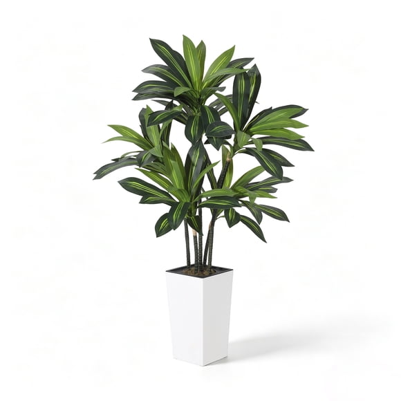 Arbre de Dracaena Artificiel de 5 Pieds avec Grand Cache-Pot Blanc, Plante de Sol Factice Réaliste en Pot, Assemblage Facile, Grand Faux Yucca pour Bureau à Domicile, Déco de Salon et Cadeau de Pendaison de Crémaillère