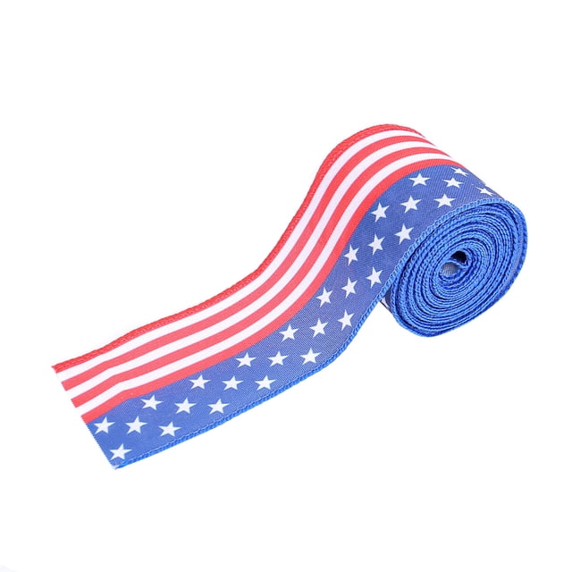 Leutsin Independence Day Wired Ribbons 197 inchs,Patriotic Wired Edge Ribbons American Stars Pattern Ribbon Natural Burlap Ribbons 4th of July Craft Ribbons Bows for Gift Wrapping Memoria