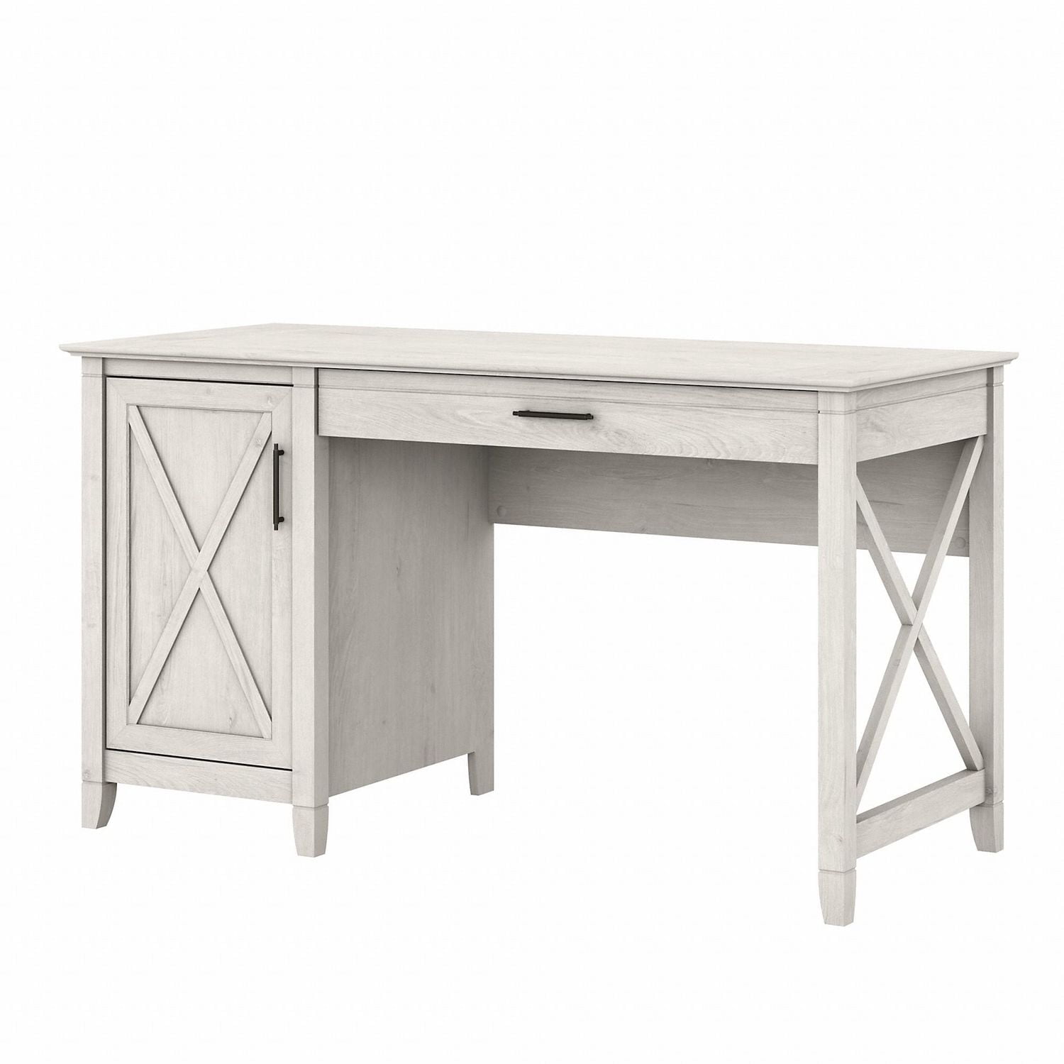 Bush Furniture Key West 54W Computer Desk with Keyboard Tray and Storage in Linen White Oak