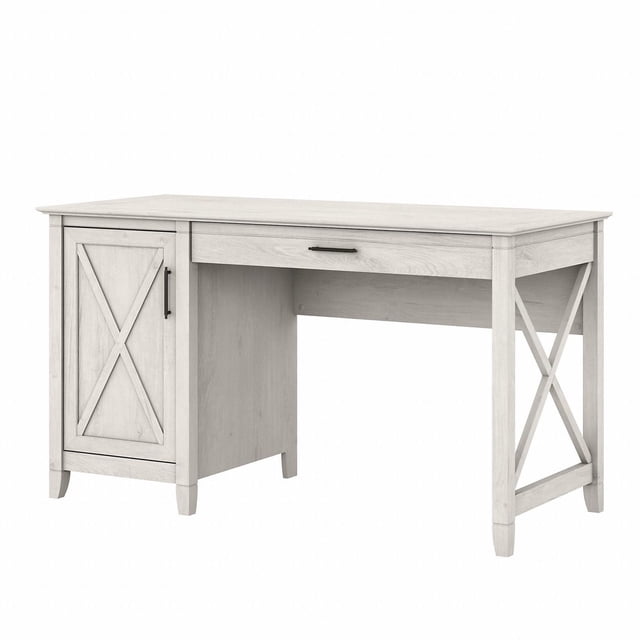 Bush Furniture Key West 54W Computer Desk with Keyboard Tray and Storage in Linen White Oak
