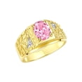 thumbnail image 3 of RYLOS Men's Rings Yellow Gold Plated Silver Designer Nugget Ring Oval 9X7MM Gemstone &  Diamonds  Pink Ice Birthstone Rings For Man Size 12, 3 of 7