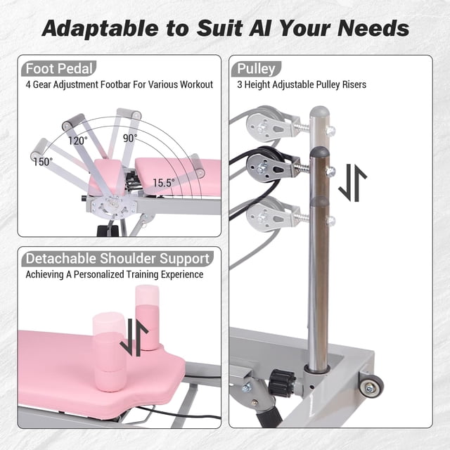 EDTara Pilates Reformer, Machine with Adjustable Reformer Heights, Foldable Pilates Machine with Headrest & Jump Board , Pilates Home Equipment with Foot Straps