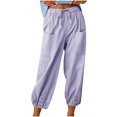 thumbnail image 1 of Timegard Womens Cotton Linen Pants Elastic Waisted Drawstring Cinch Bottom Button Casual Loose Pants, 1 of 7