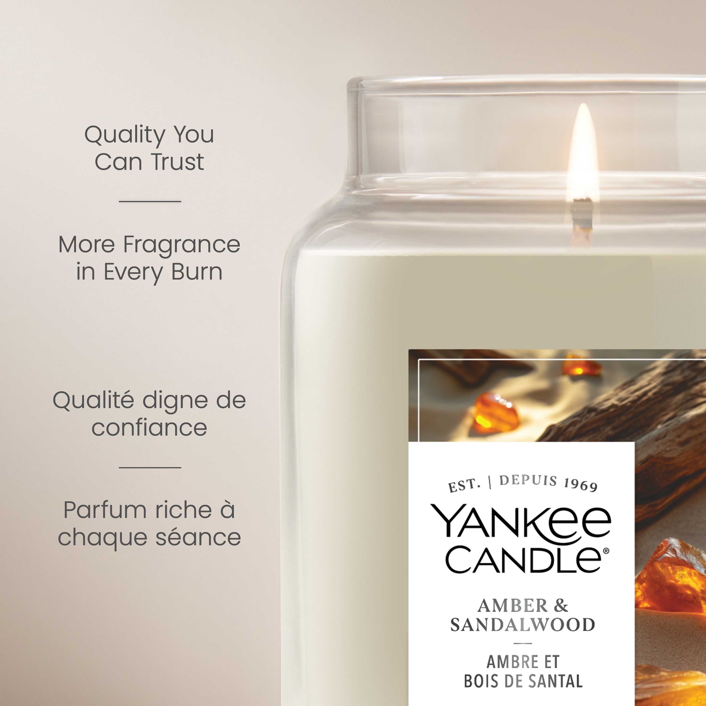 Yankee Candle Scented Candle, Amber & Sandalwood, 22 oz Original Large Jar, Up to 150 Hours of Burn Time