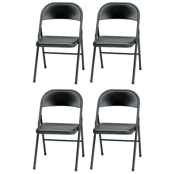 MECO Sudden Comfort All Steel Indoor Outdoor Folding Chair, Black(Set of 4)