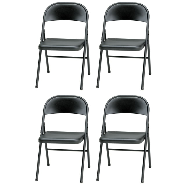 MECO Sudden Comfort Chaise Pliante Tout en Acier pour Intérieur et Extérieur, Noire (Ensemble de 4)