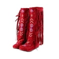 thumbnail image 2 of LSLJS Bottes Hautes Plates pour Femmes Grande Taille Style Ethnique Rétro à Franges avec Doublure en Flanellette, Talon Moyen Intérieur Incliné, Bottes Mi-Mollet pour Femmes, 2 of 5