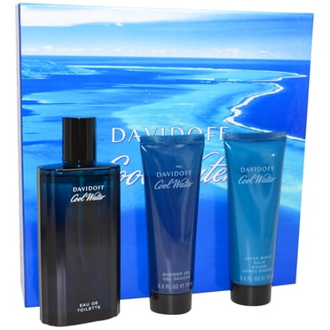 Cool Water by Zino Davidoff pour Hommes - Coffret Cadeau 3 Pcs Vaporisateur EDT 4,2 Oz, Gel Douche 2,5 Oz, 2,5 Oz après S