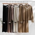 thumbnail image 4 of Yuyuzo Womens Ribble Knit Fall 2 Piece Sets Long Sleeve Lapel V Neck Shirts with Straight Leg High Waisted Pants, 4 of 4
