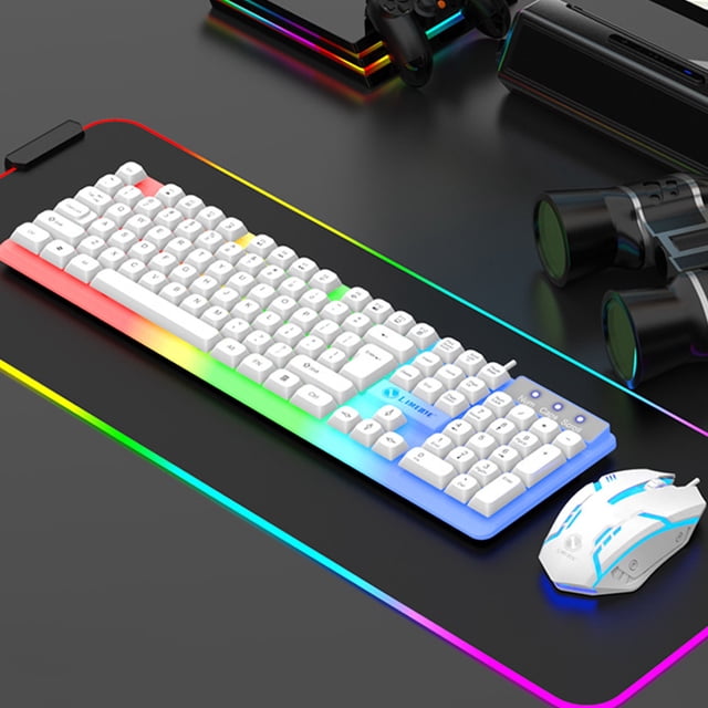 Dvkptbk Gaming Keyboard And Mouse And Mouse Pad And Gaming Headset, Wired Led Rgb Backlight Bundle for Pc Gamers And Xbox And Ps4 Users - 4 In 1,Gifts for Kids