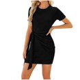 thumbnail image 4 of Dvkptbk Womens Summer Bodycon Dress Solid Color Crew Neck Party Dress Ribbed Slim Fit Ruched Bodycon Casual Mini Dresses, 4 of 7