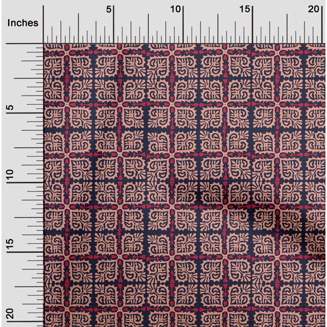 oneOone Georgette Viscose Fabric Arrow|Swirl & Floral Block Printed Fabric 1 Yard 42 Inch Wide