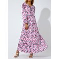 thumbnail image 3 of Faithtur Femmes Géométrique Imprimé Longue Robe V-Cou Puff Robe de Mode en Vrac pour le Printemps, l'Été, 3 of 9