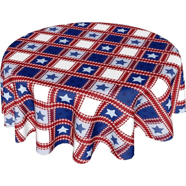 American Flag Tablecloth Round 60 Inch 4th of July Patriotic Table Cloth Washable Table Cover Memorial Day Red White and Blue Plaid Tablecloth Decor for Home Kitchen Dining Indoor Party Picnic
