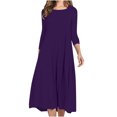 thumbnail image 1 of Pisexur Robe d'Automne pour Femme, Robe Maxi à Manches 3/4, Décontractée, à Cordon, Manches Mi-Longues, Taille Haute, Col Rond, Ample, Longue, avec Ceinture, 1 of 9