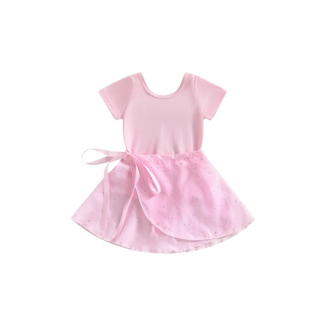 WIFORNT Justaucorps de Ballet pour Tout-Petites Filles, Tenue de Danse à Manches Courtes et Col Rond en Rose avec Jupe à Nouer Amovible. Fabriqué en Tissu Doux et Agréable pour la Peau en Mélange de Coton, Conçu pour le Confort et la Flexibilité. Idéal pour les Vêtements de Danse, les Vêtements d'Entraînement et l'Entraînement de Gymnastique pour Filles.