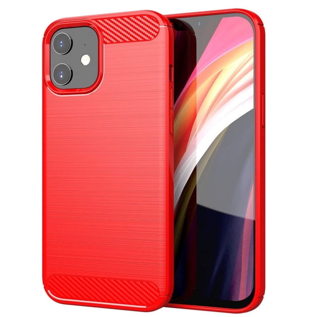 PANDACO Red Brushed Metal Case & Screen Protector for iPhone 12 Mini