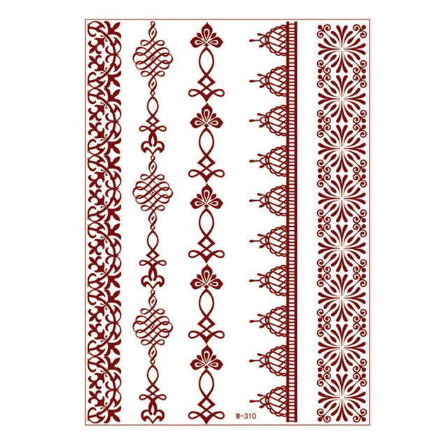 Red Brown Lace Sticker Water Transfer Sticker Waterproof Body Art Sticker Temporary Skin Art for Women Girls